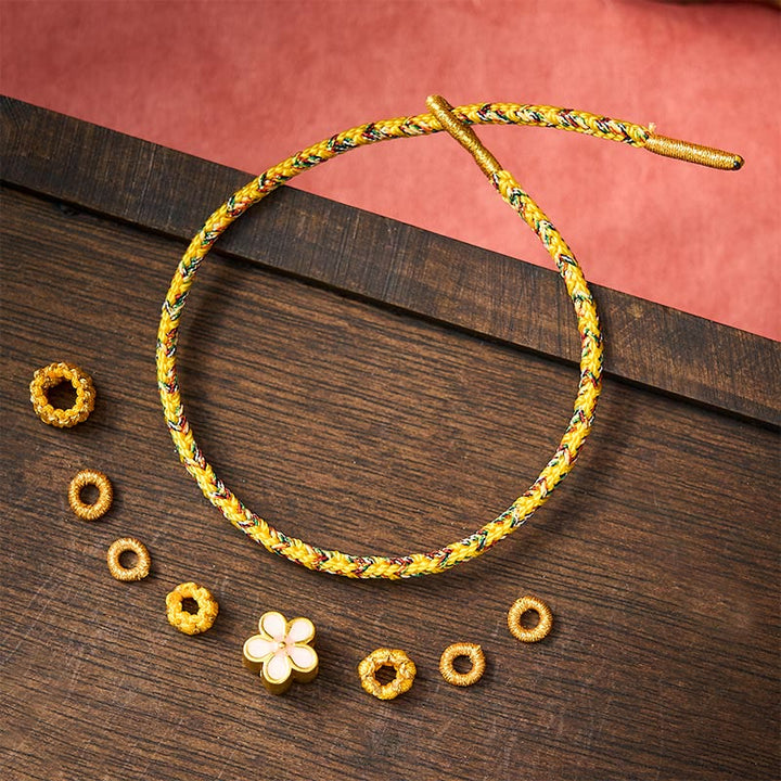 Buddha Stones Pulsera de cuerda trenzada amarilla con flores y raíces - image 4