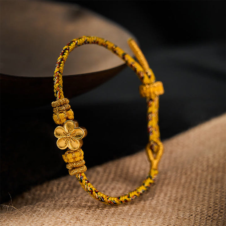 Buddha Stones Pulsera de cuerda trenzada amarilla con flores y raíces - image 11