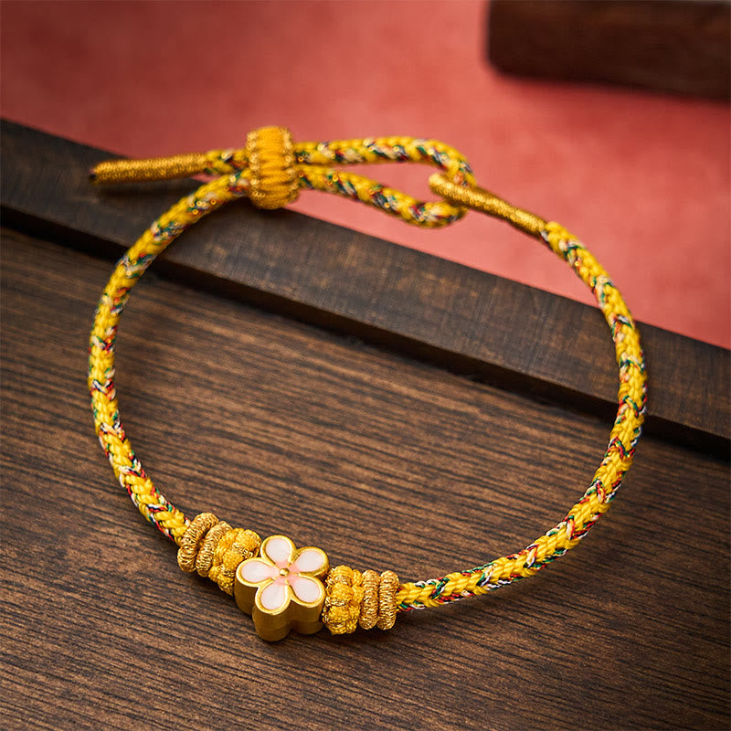 Buddha Stones Pulsera de cuerda trenzada amarilla con flores y raíces - image 1