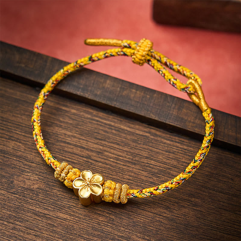 Buddha Stones Pulsera de cuerda trenzada amarilla con flores y raíces - image 9
