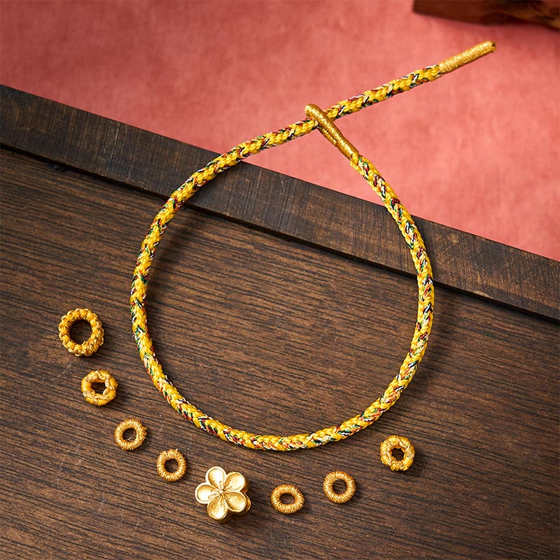Buddha Stones Pulsera de cuerda trenzada amarilla con flores y raíces - image 12