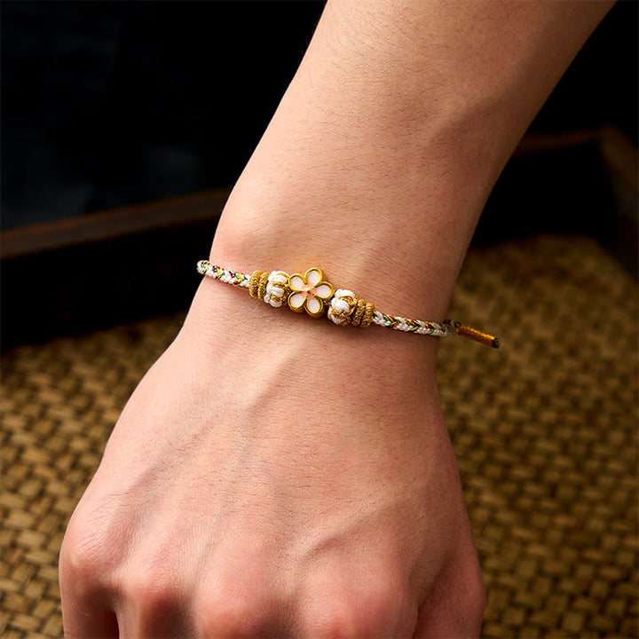Buddha Stones Pulsera con diseño floral de cuerda trenzada blanca - image 4