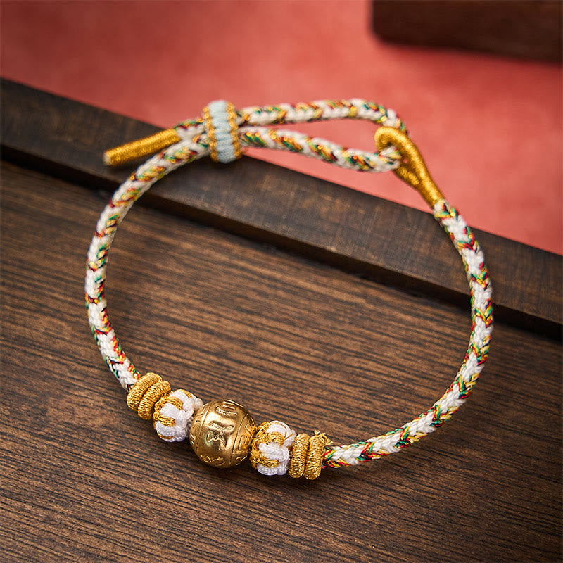 Buddha Stones Pulsera de sabiduría Om Mani Padme Hum con cuerda trenzada blanca - image 1