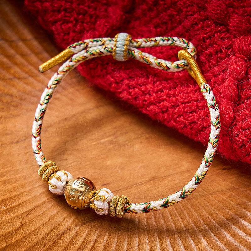 Buddha Stones Pulsera de sabiduría Om Mani Padme Hum con cuerda trenzada blanca - Accesorio blanco con seis palabras verdaderas - image 0