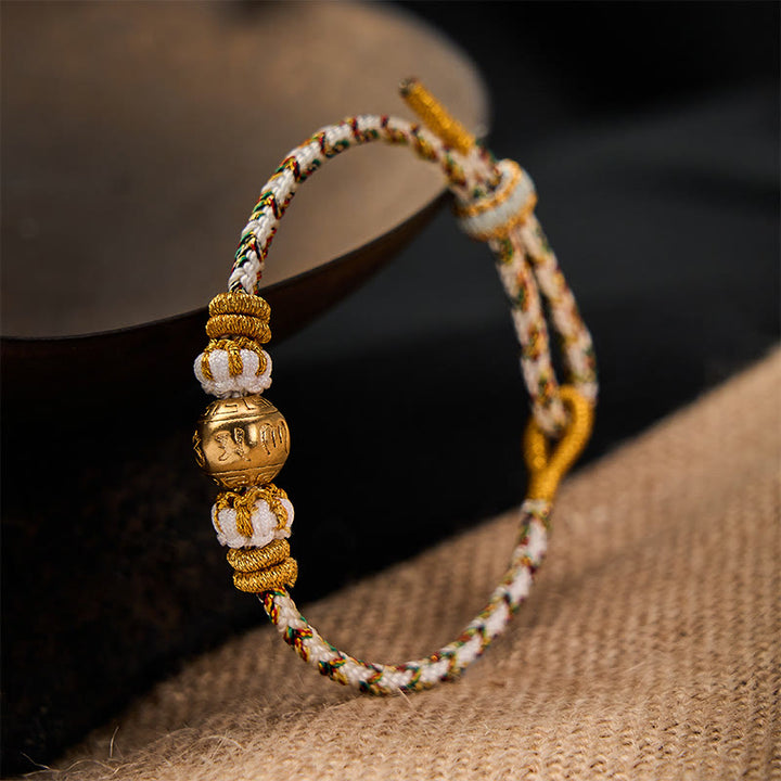 Buddha Stones Pulsera de sabiduría Om Mani Padme Hum con cuerda trenzada blanca - image 2
