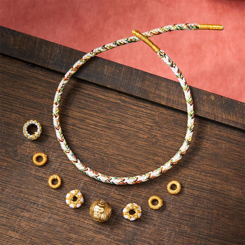Buddha Stones Pulsera de sabiduría Om Mani Padme Hum con cuerda trenzada blanca - image 3