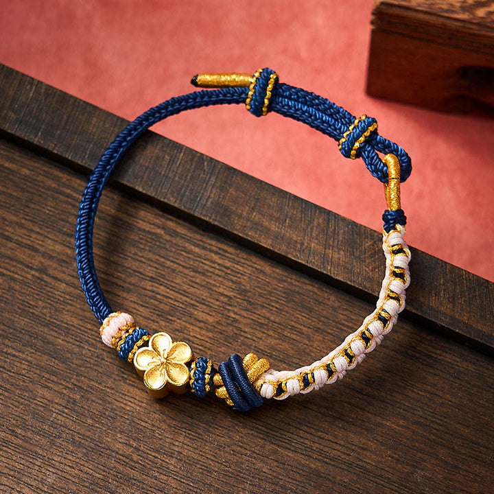 Buddha Stones Pulsera ajustable con nudo de cuerda trenzada - Azul oscuro con accesorio floral - image 18