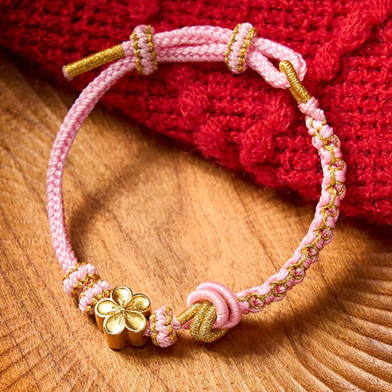 Buddha Stones Pulsera ajustable con nudo de cuerda trenzada - Accesorio rosa con flor - image 20