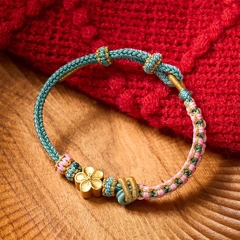 Buddha Stones Pulsera ajustable con nudo de cuerda trenzada - Verde con accesorio de flor - image 12