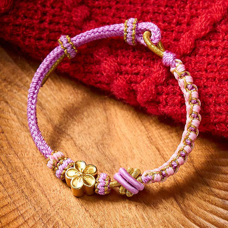 Buddha Stones Pulsera ajustable con nudo de cuerda trenzada - Morado con accesorio de flor - image 26