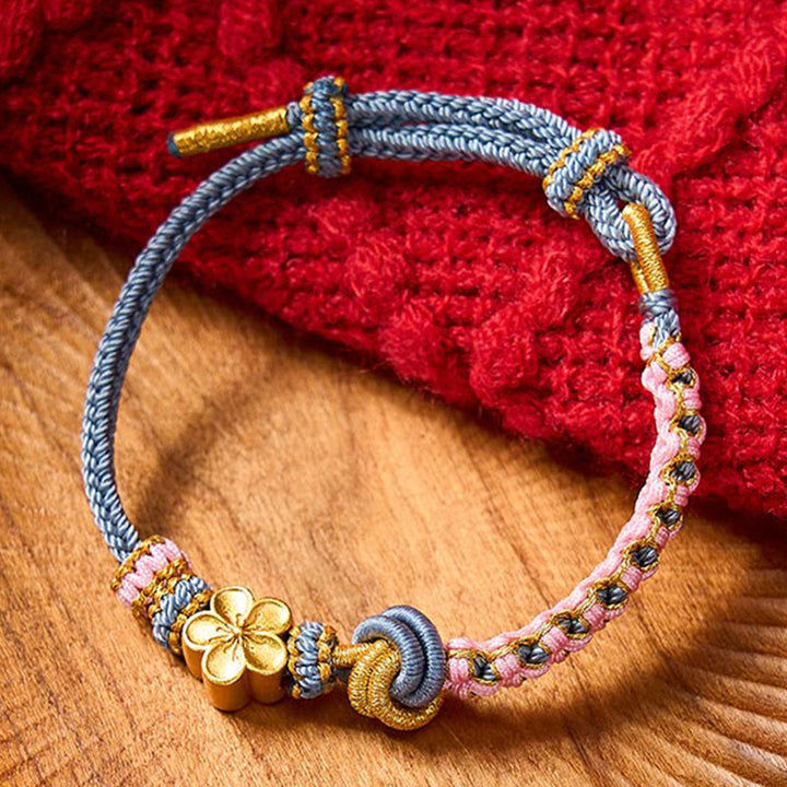 Buddha Stones Pulsera ajustable con nudo de cuerda trenzada - Azul con accesorio de flor - image 32