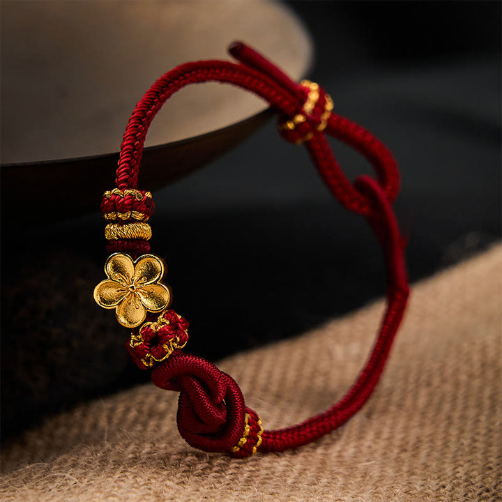 Buddha Stones Pulsera ajustable con nudo de cuerda trenzada y flores - image 3