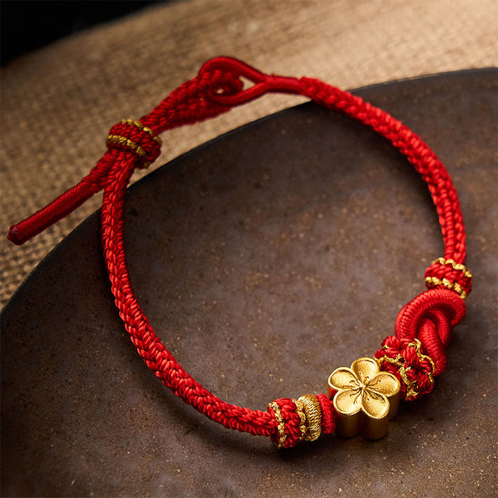 Buddha Stones Pulsera ajustable con nudo de cuerda trenzada y flores - image 2