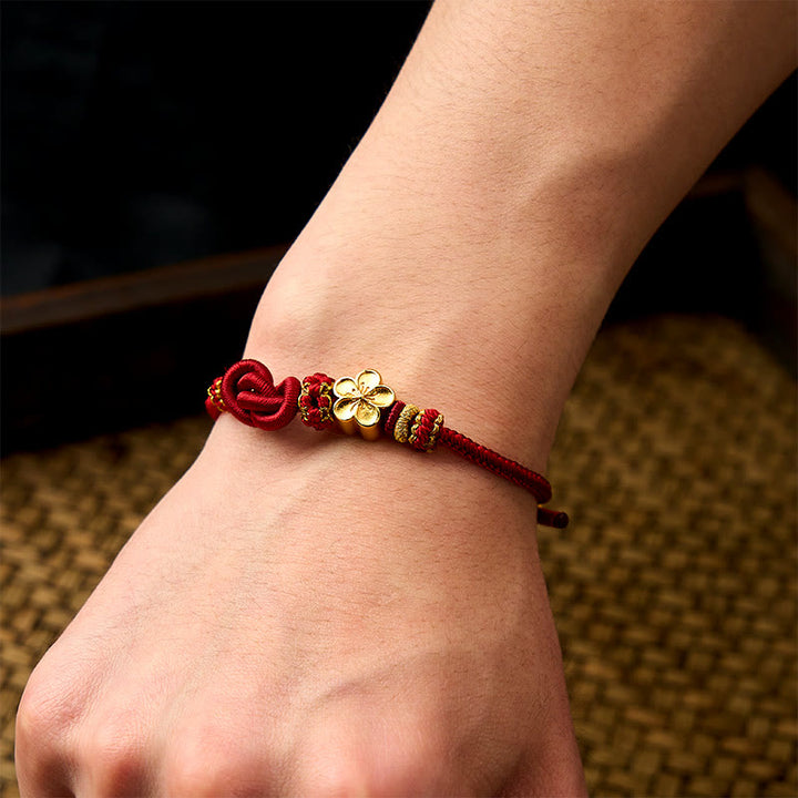 Buddha Stones Pulsera ajustable con nudo de cuerda trenzada y flores - image 6