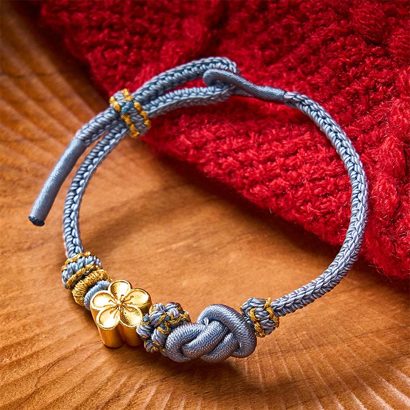 Buddha Stones Pulsera ajustable con nudo de cuerda trenzada y flores - Azul con accesorio de flor - image 20