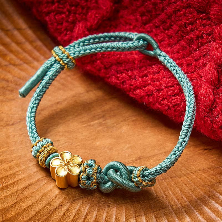 Buddha Stones Pulsera ajustable con nudo de cuerda trenzada y flores - Verde con accesorio floral - image 14