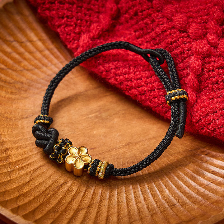 Buddha Stones Pulsera ajustable con nudo de cuerda trenzada y flores - Negro con accesorio de flor - image 12