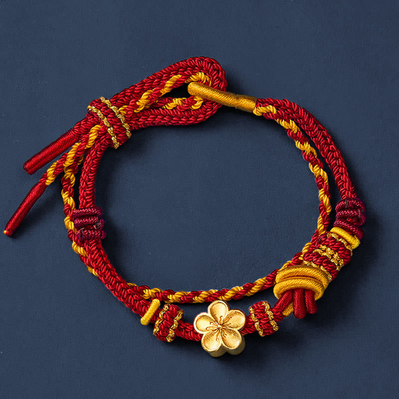 Buddha Stones Pulsera ajustable de doble vuelta con nudo de cuerda trenzada y flores - image 3