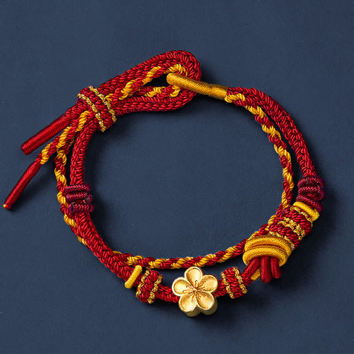 Buddha Stones Pulsera ajustable de doble vuelta con nudo de cuerda trenzada y flores - image 3
