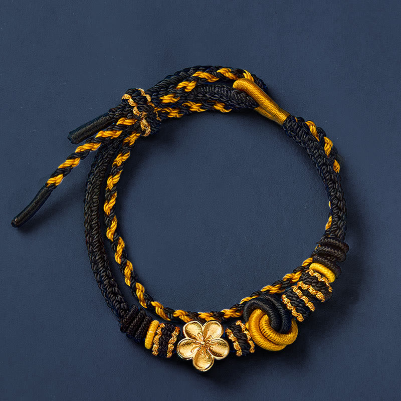 Buddha Stones Pulsera ajustable de doble vuelta con nudo de cuerda trenzada y flores - image 14