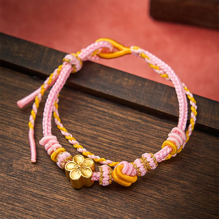 Buddha Stones Pulsera ajustable de doble vuelta con nudo de cuerda trenzada y flores - image 6