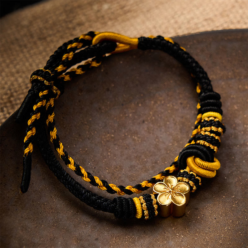 Buddha Stones Pulsera ajustable de doble vuelta con nudo de cuerda trenzada y flores - image 13