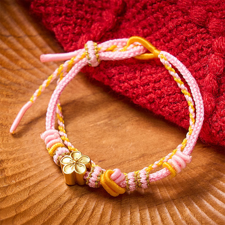 Buddha Stones Pulsera ajustable de doble vuelta con nudo de cuerda trenzada y flores - Accesorio rosa con flor - image 5