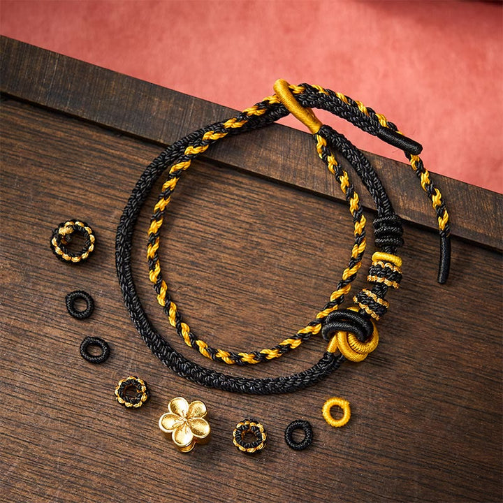 Buddha Stones Pulsera ajustable de doble vuelta con nudo de cuerda trenzada y flores - image 15