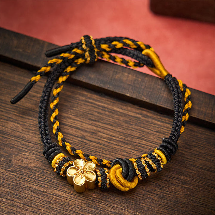 Buddha Stones Pulsera ajustable de doble vuelta con nudo de cuerda trenzada y flores - image 12