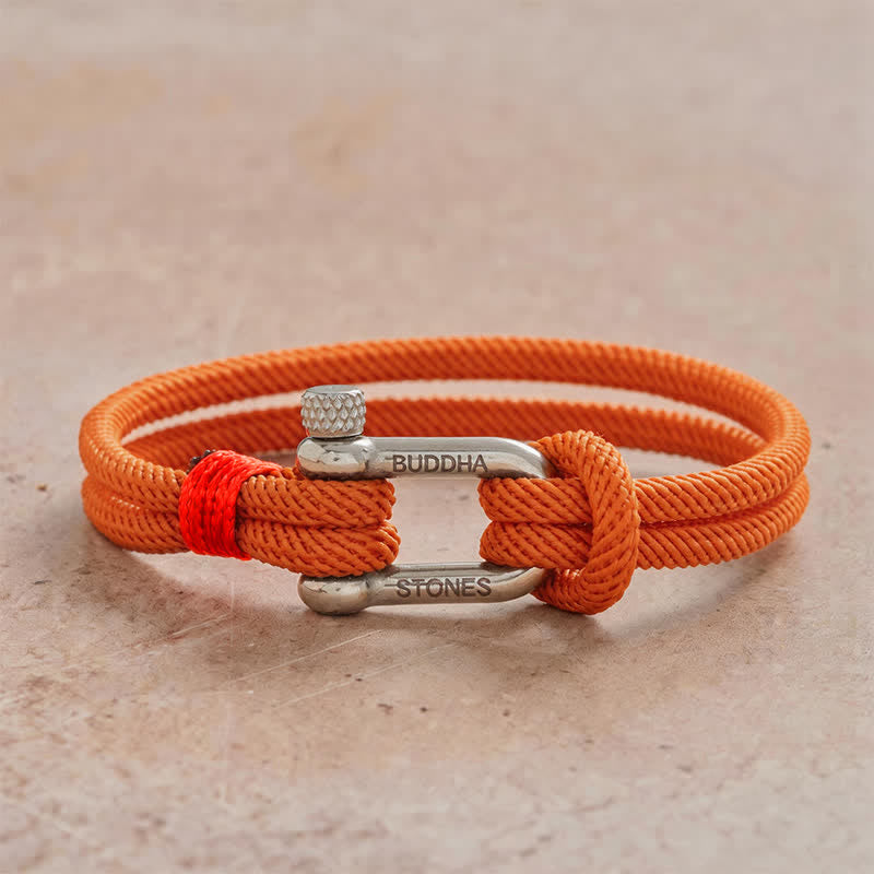 Buddha Stones Pulsera de estimulación con grillete de acero de titanio - Cuerda naranja, hebilla plateada - Circunferencia de la muñeca: 7,9–8,2 pulgadas (20–21 cm) - image 17