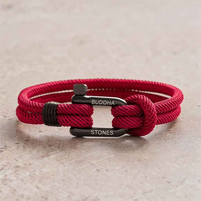 Buddha Stones Brazalete reforzado con grillete de acero de titanio - Cuerda roja y hebilla negra - Circunferencia de la muñeca: 7,9–8,2 pulgadas (20–21 cm) - image 8