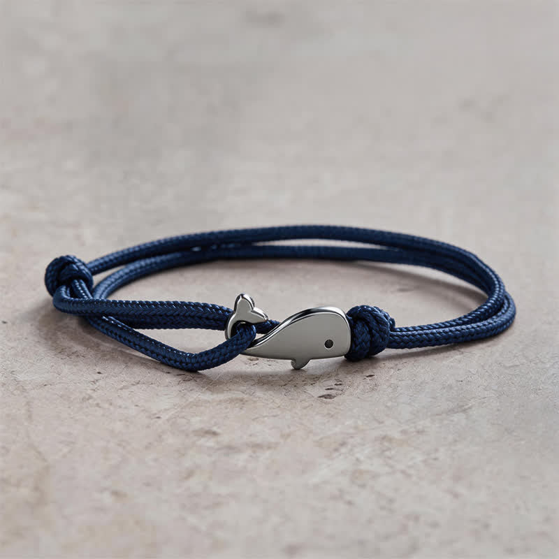 Buddha Stones Pulsera de conexión de ballena con cuerda trenzada de doble vuelta - Azul marino - image 9
