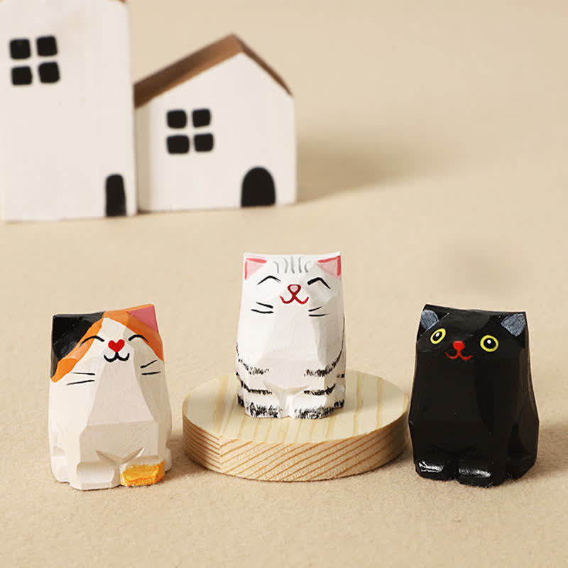 Buddha Stones Llaveros de madera tallada a mano con forma de gato, Om Mani Padme Hum Peace - image 16
