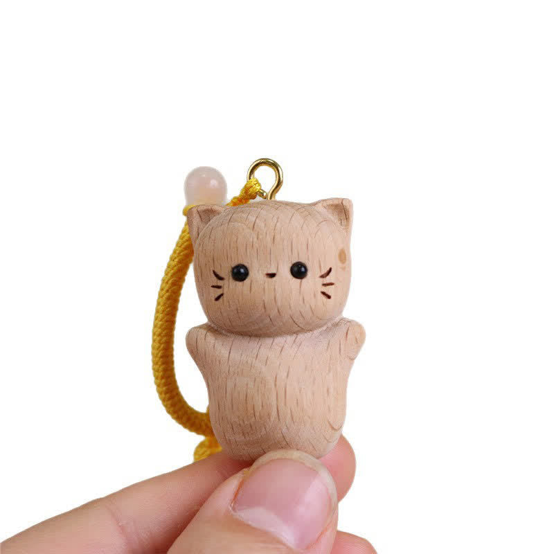 Buddha Stones Llaveros con borla hechos a mano de madera de haya con diseño de gato de la suerte - image 15