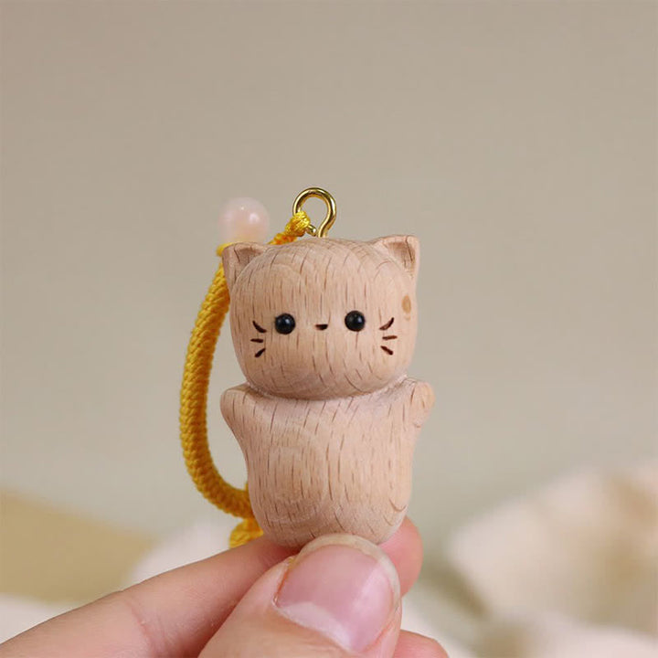 Buddha Stones Llaveros con borla hechos a mano de madera de haya con diseño de gato de la suerte - image 7