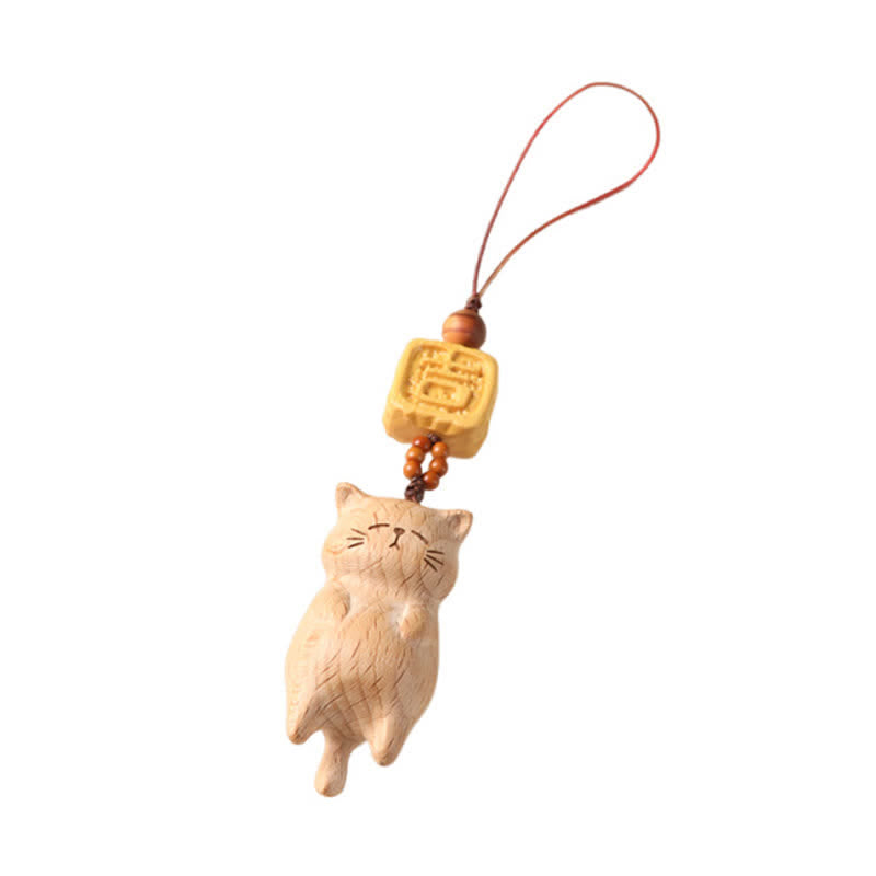Buddha Stones Decoración colgante para teléfono con forma de gato de la suerte tallado a mano en madera de haya - image 11