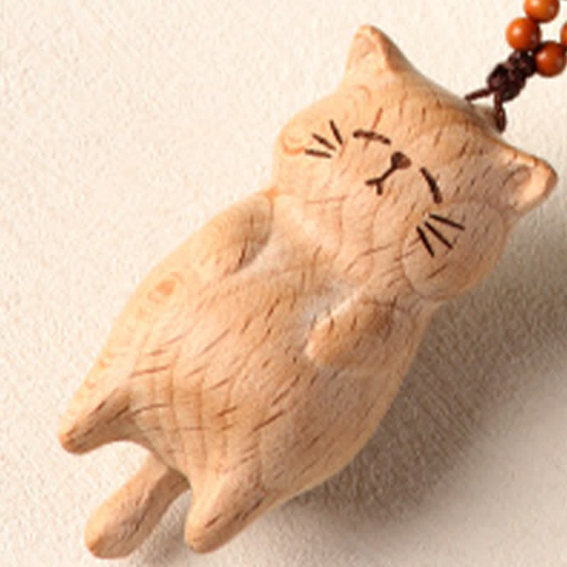 Buddha Stones Decoración colgante para teléfono con forma de gato de la suerte tallado a mano en madera de haya - image 8