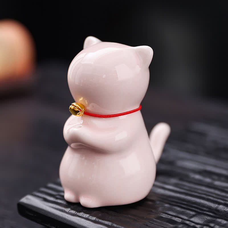 Buddha Stones Quemador de incienso de cerámica con forma de gato Kawaii y bandeja para recoger cenizas (sin incienso) - image 8