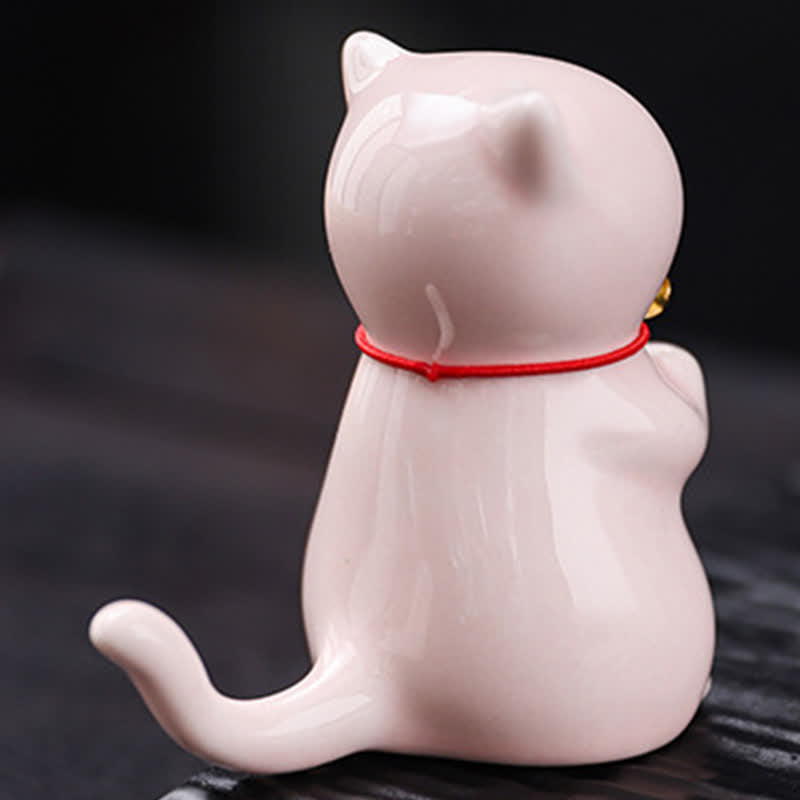 Buddha Stones Quemador de incienso de cerámica con forma de gato Kawaii y bandeja para recoger cenizas (sin incienso) - image 9
