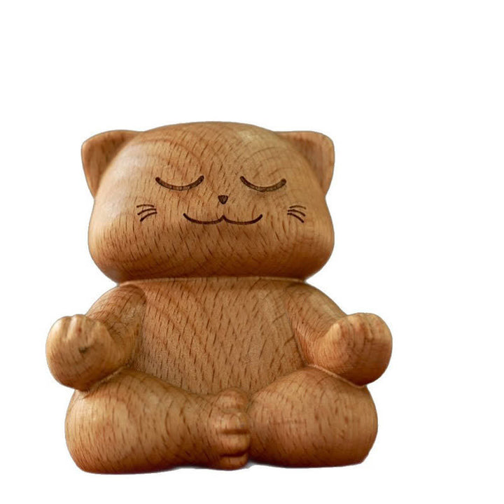 Buddha Stones Gato meditando en madera, iluminación, tallado a mano, adorable decoración animal. - image 7