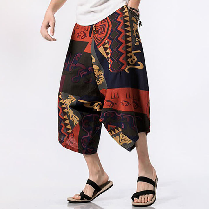 Buddha Stones Pantalones capri de lino y algodón con estampado floral y cordón ajustable, estilo bohemio veraniego para hombre. - image 10