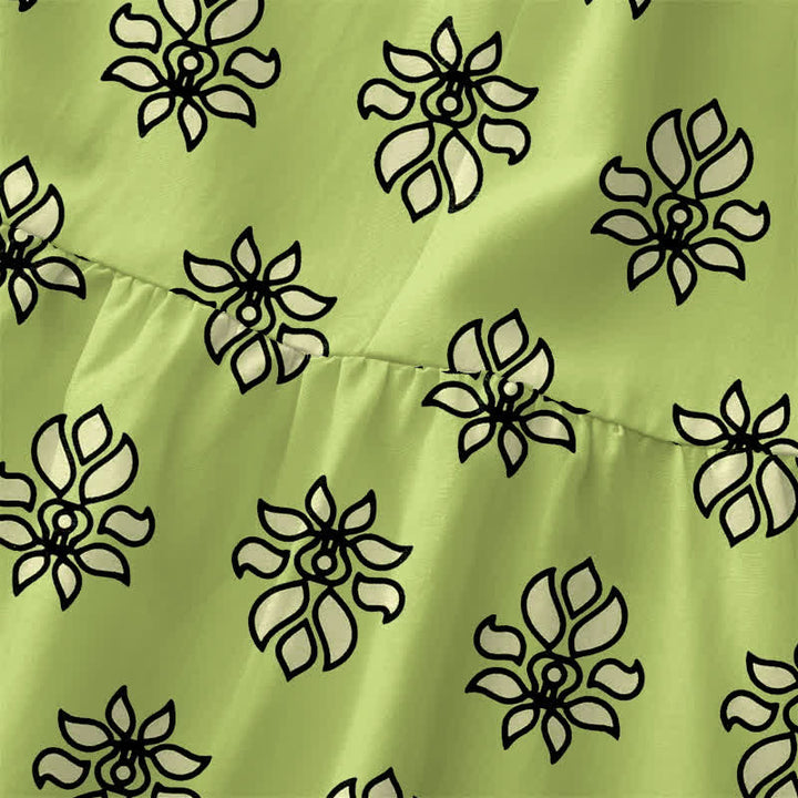 Buddha Stones Vestido midi de verano informal para mujer con estampado floral en color menta y bolsillos. - image 1