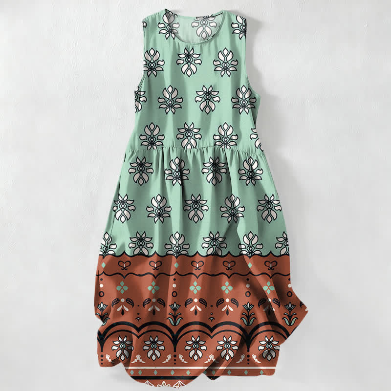 Buddha Stones Vestido midi de verano informal para mujer con estampado floral en color menta y bolsillos. - Aguamarina - US16，UK/AU20，EU48 (3XL) - image 4