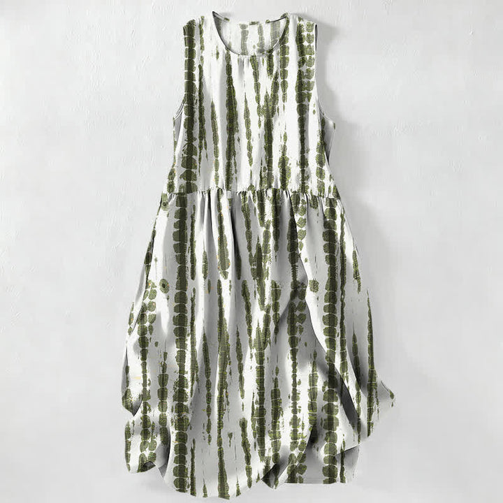 Buddha Stones Vestido midi de verano informal para mujer con estampado de rayas verticales y bolsillos. - Nieve - US16，UK/AU20，EU48 (3XL) - image 0