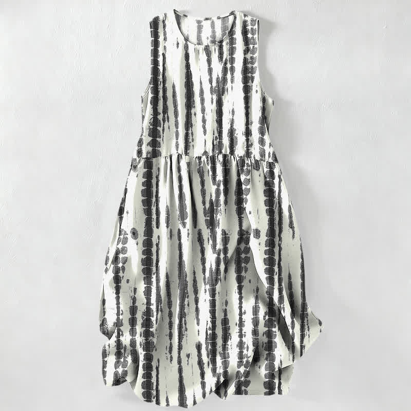 Buddha Stones Vestido midi de verano informal para mujer con estampado de rayas verticales y bolsillos. - Humo blanco - US16，UK/AU20，EU48 (3XL) - image 4