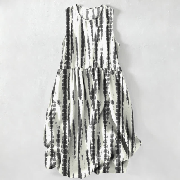 Buddha Stones Vestido midi de verano informal para mujer con estampado de rayas verticales y bolsillos. - Humo blanco - US16，UK/AU20，EU48 (3XL) - image 4