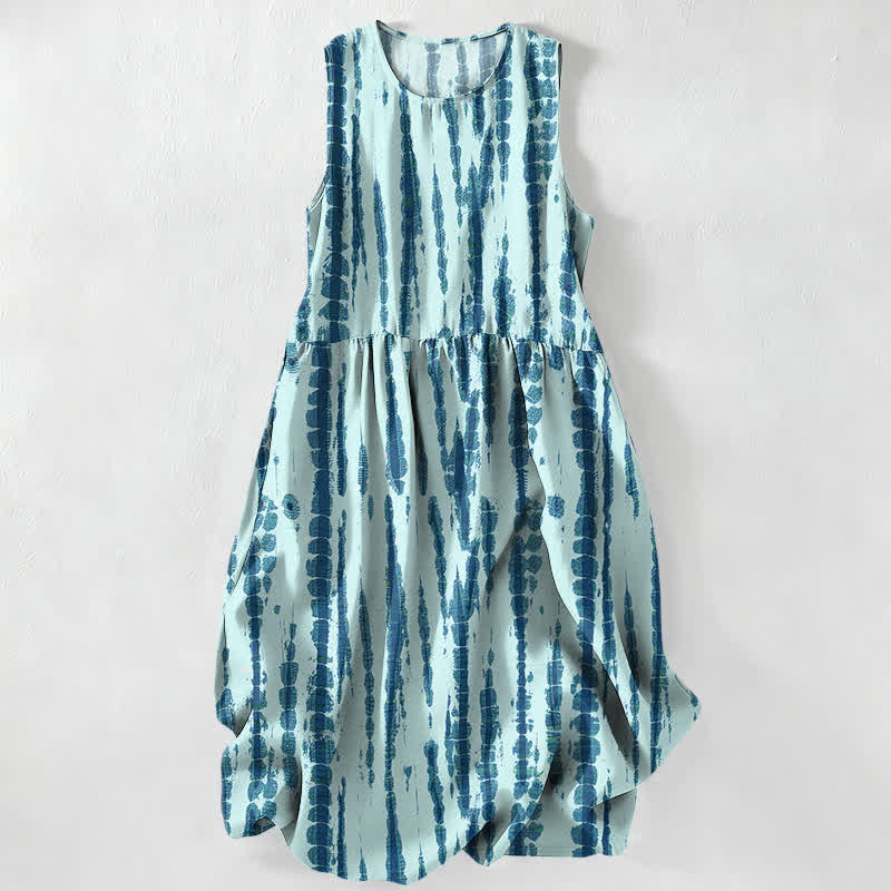 Buddha Stones Vestido midi de verano informal para mujer con estampado de rayas verticales y bolsillos. - Turquesa pálido - US16，UK/AU20，EU48 (3XL) - image 5