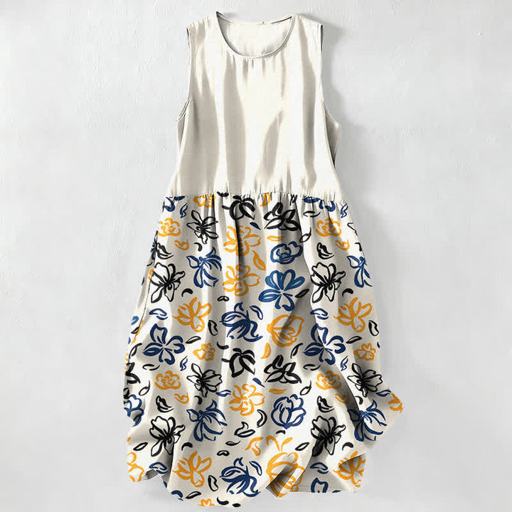 Buddha Stones Vestido midi de verano informal para mujer con estampado floral abstracto y bolsillos. - Marfil - US16，UK/AU20，EU48 (3XL) - image 0
