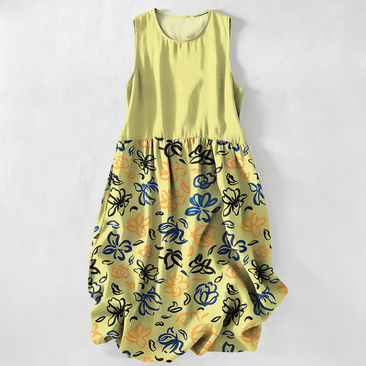 Buddha Stones Vestido midi de verano informal para mujer con estampado floral abstracto y bolsillos. - Chifón de limón - US16，UK/AU20，EU48 (3XL) - image 4