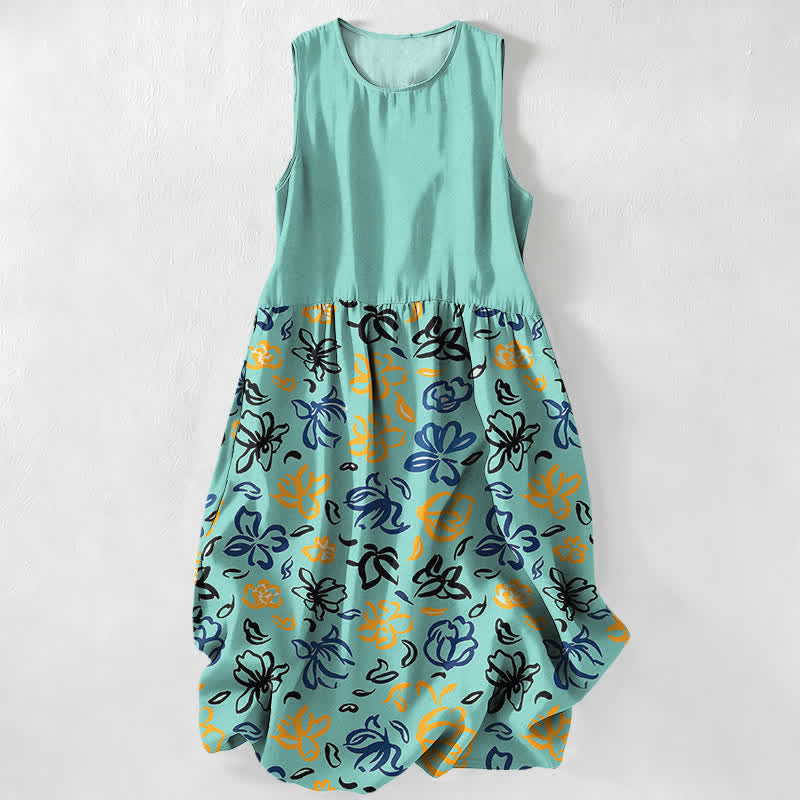 Buddha Stones Vestido midi de verano informal para mujer con estampado floral abstracto y bolsillos. - Turquesa - US16，UK/AU20，EU48 (3XL) - image 5